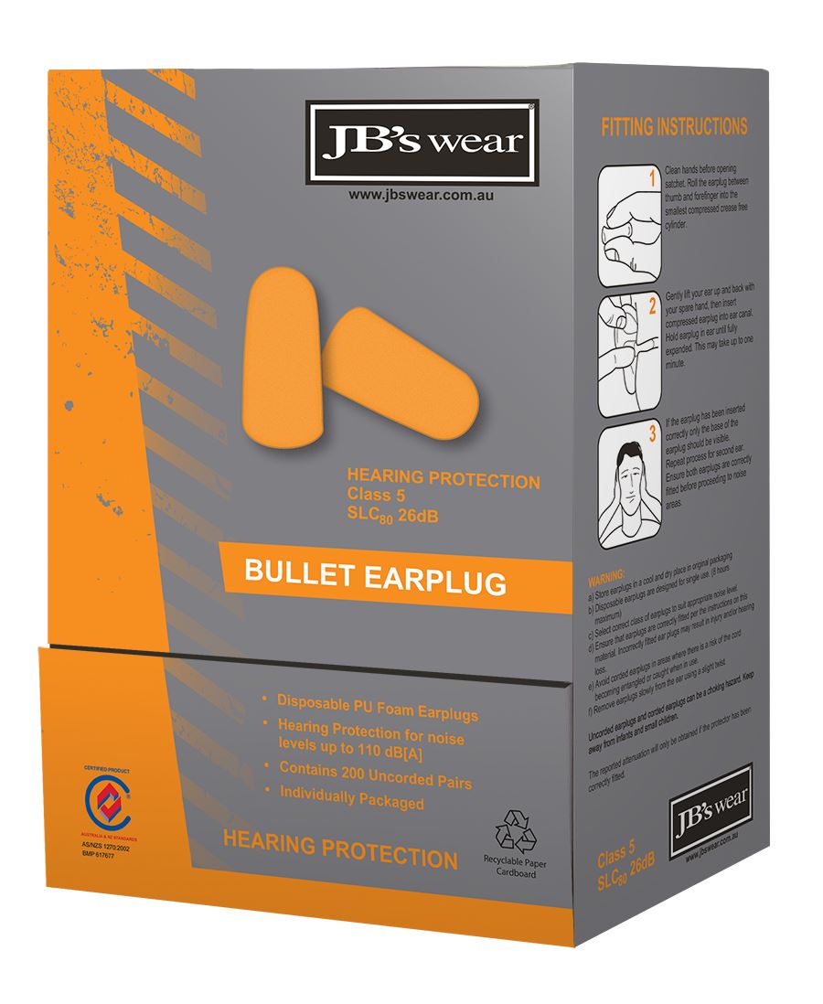 JB's Wear BULLET SHAPED EARPLUG (200 PAIR) 8P050