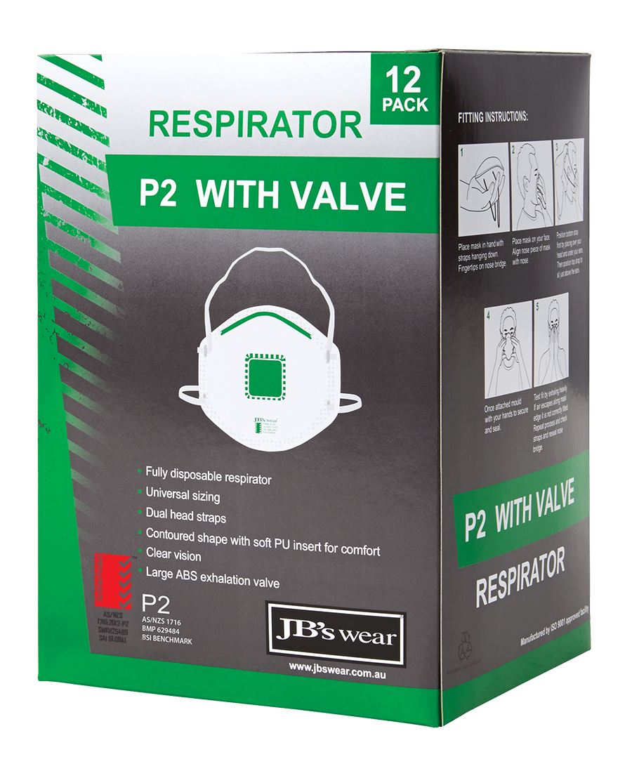 JB's Wear P2 RESPIRATOR WITH VALVE (12PC) 8C150