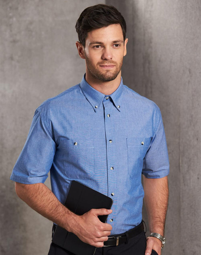 Benchmark BS03S Men's Chambray Short Sleeve - WEARhouse