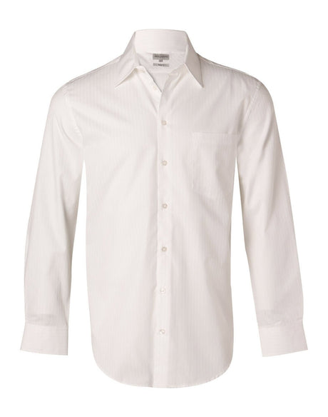 Benchmark M7100L Men's Self Stripe Long Sleeve Shirt - WEARhouse