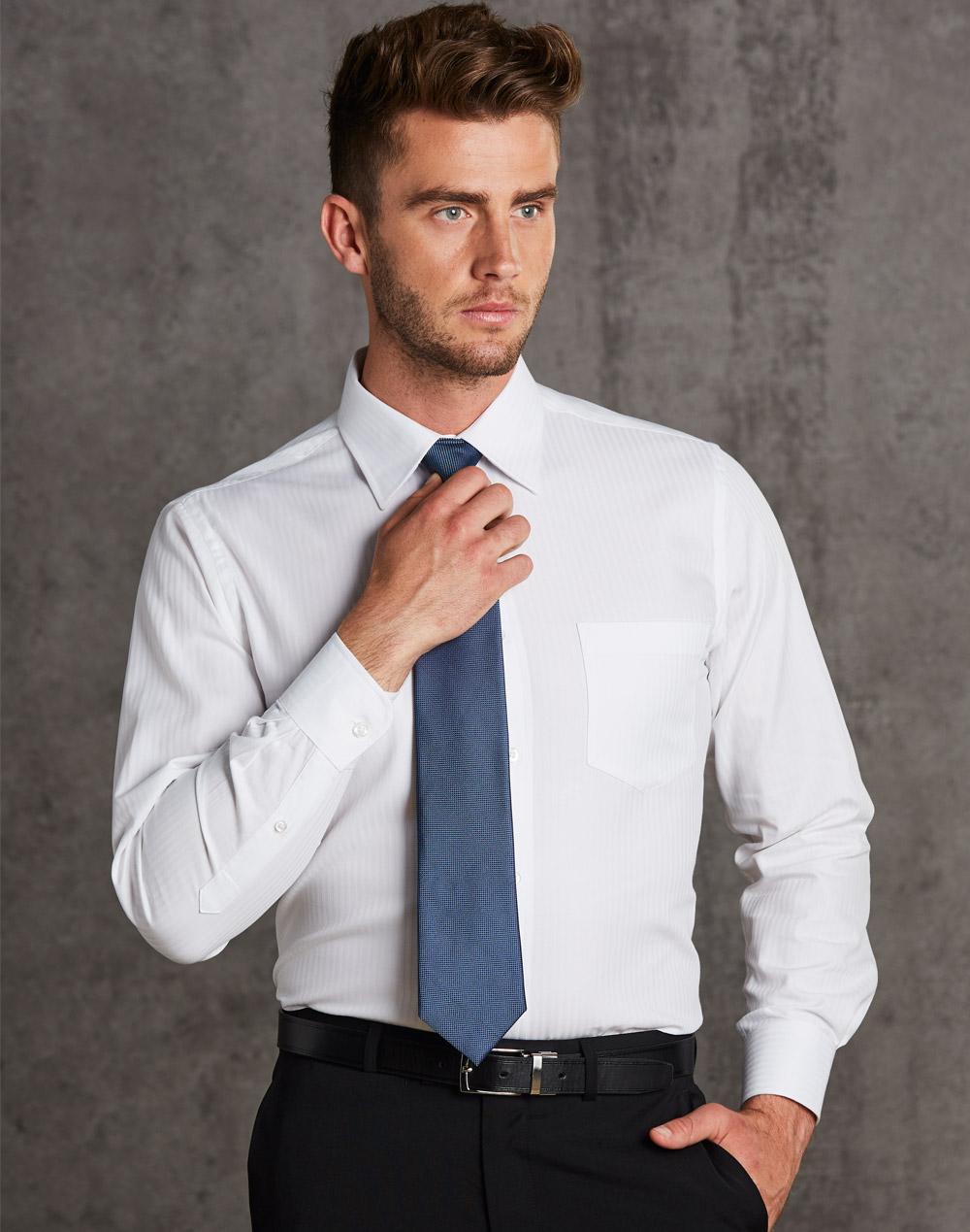 Benchmark M7112 Men's Mini Herringbone Long Sleeve Shirt - WEARhouse