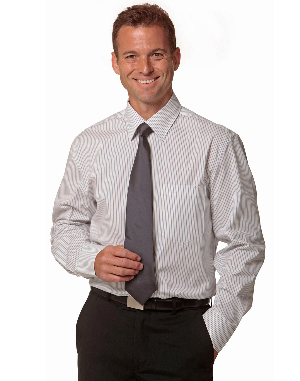 Benchmark M7200L Men's Ticking Stripe Long Sleeve Shirt - WEARhouse