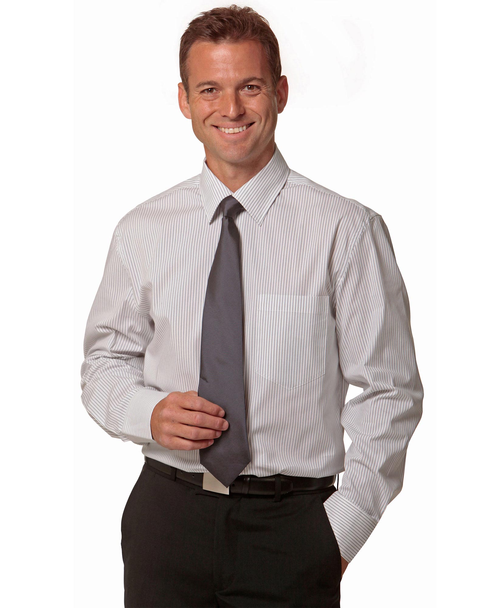 Benchmark M7200L Men's Ticking Stripe Long Sleeve Shirt - WEARhouse