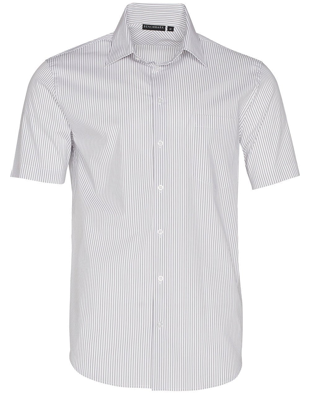 Benchmark M7200S Men's Ticking Stripe Short Sleeve Shirt - WEARhouse