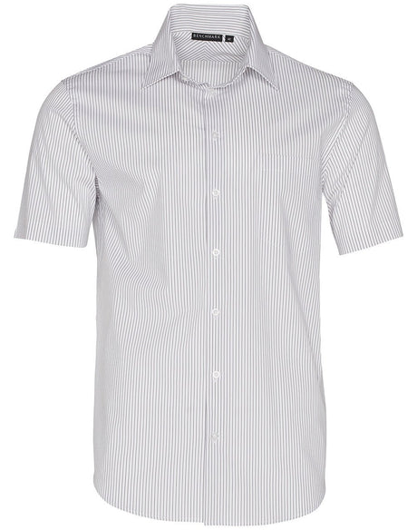 Benchmark M7200S Men's Ticking Stripe Short Sleeve Shirt - WEARhouse