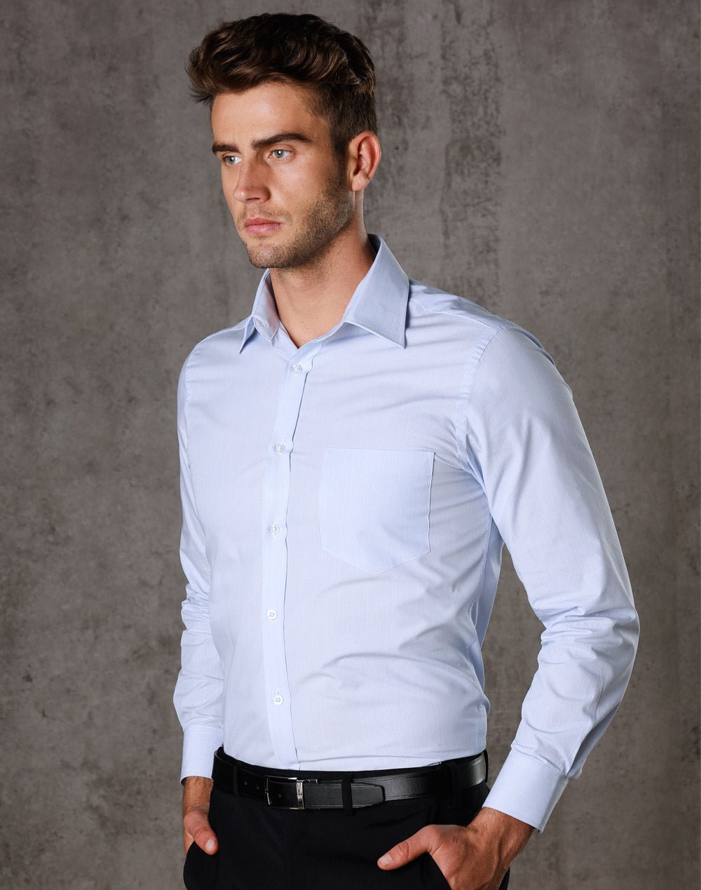 Benchmark M7212 Men's Fine Stripe Long Sleeve Shirt - WEARhouse