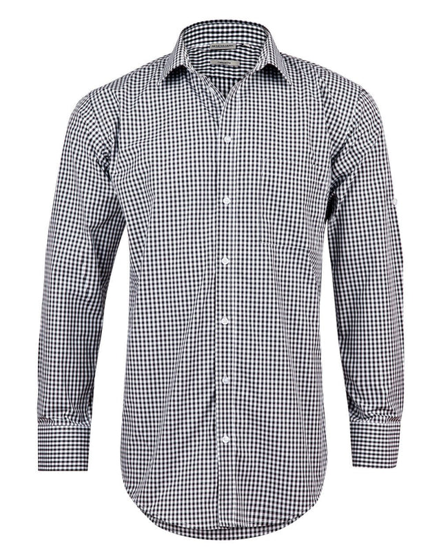 Benchmark M7300L Men’s Gingham Check Long Sleeve Shirt with Roll-up Tab Sleeve - WEARhouse