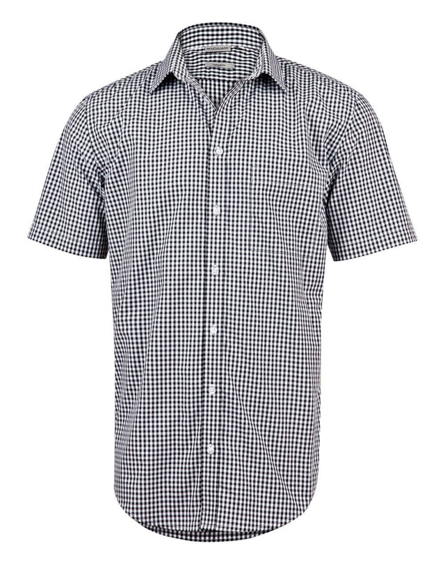 Benchmark M7300S Men’s Gingham Check Short Sleeve Shirt - WEARhouse