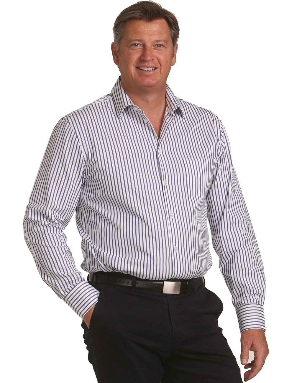 Benchmark M7310L Men's Executive Sateen Stripe Long Sleeve Shirt - WEARhouse