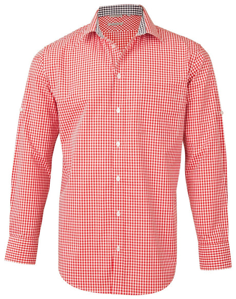 Benchmark M7330L Mens Gingham Check Long Sleeve Shirt With Roll-Up Tab Sleeve - WEARhouse