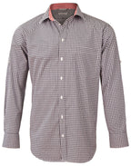 Benchmark M7330L Mens Gingham Check Long Sleeve Shirt With Roll-Up Tab Sleeve - WEARhouse