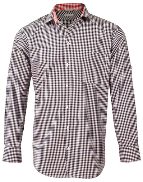 Benchmark M7330L Mens Gingham Check Long Sleeve Shirt With Roll-Up Tab Sleeve - WEARhouse