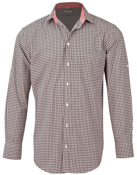 Benchmark M7330L Mens Gingham Check Long Sleeve Shirt With Roll-Up Tab Sleeve - WEARhouse