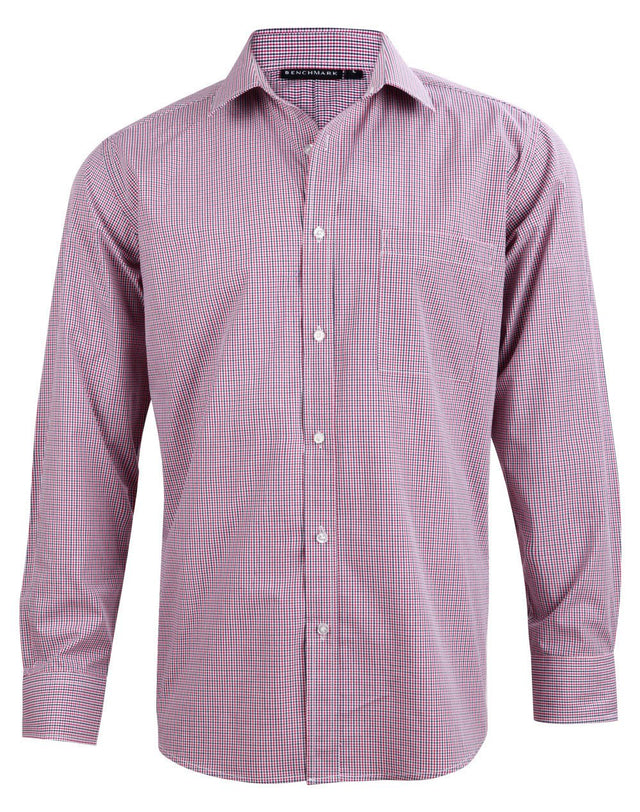 Benchmark M7340L Men’s Two Tone Mini Gingham Long Sleeve Shirt - WEARhouse