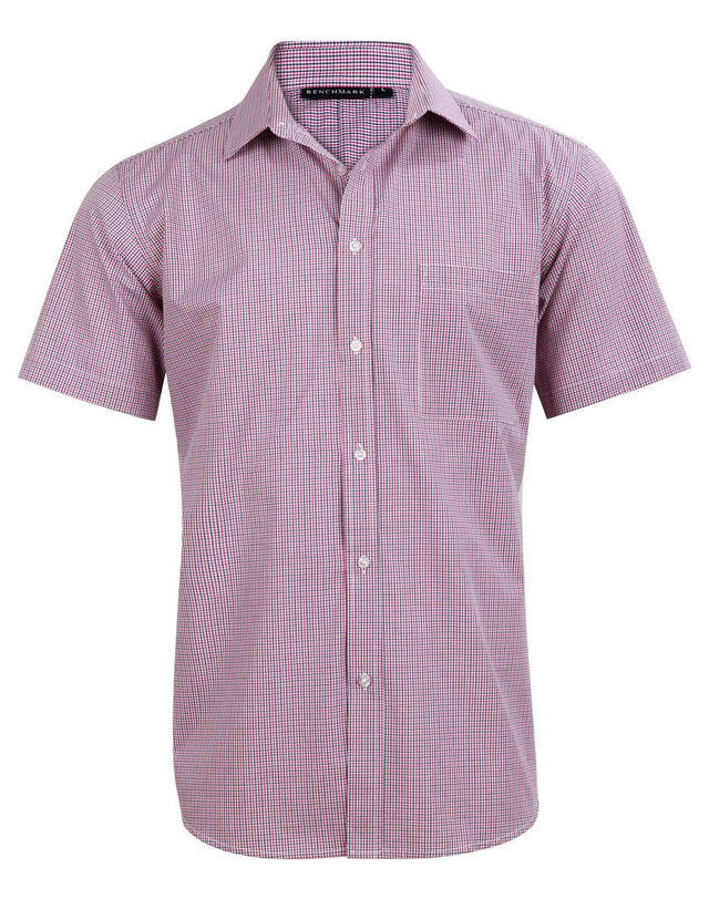 Benchmark M7340S Men’s Two Tone Mini Gingham Short Sleeve Shirt - WEARhouse