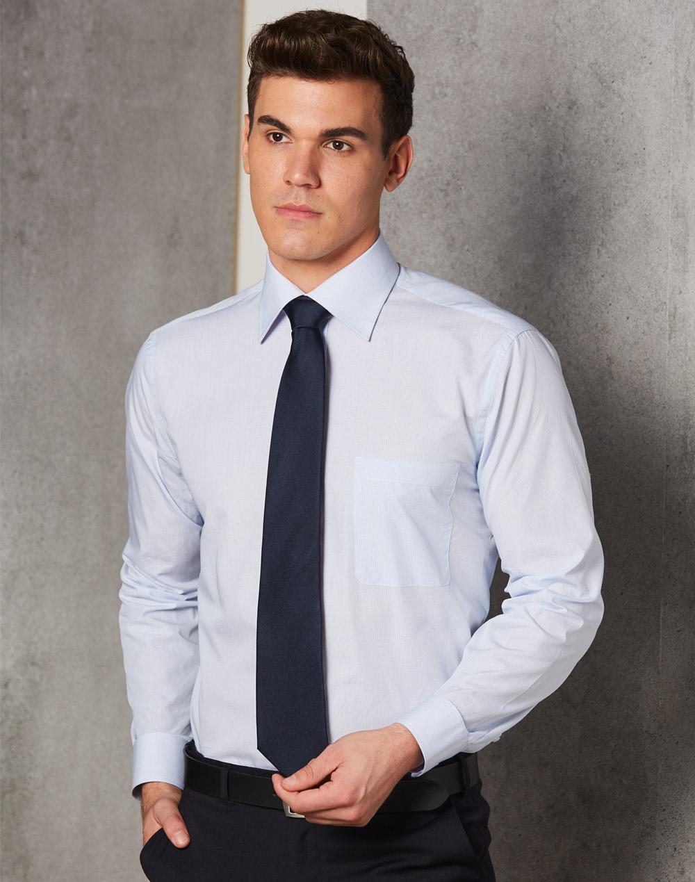 Benchmark M7362 Men's Mini Check Premium cotton long sleeve shirt - WEARhouse