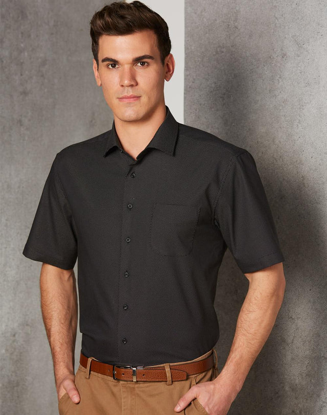 Benchmark M7400S ASCOT MENS SHORT SLEEVE DOT JACQUARD STRETCH SHIRT - WEARhouse