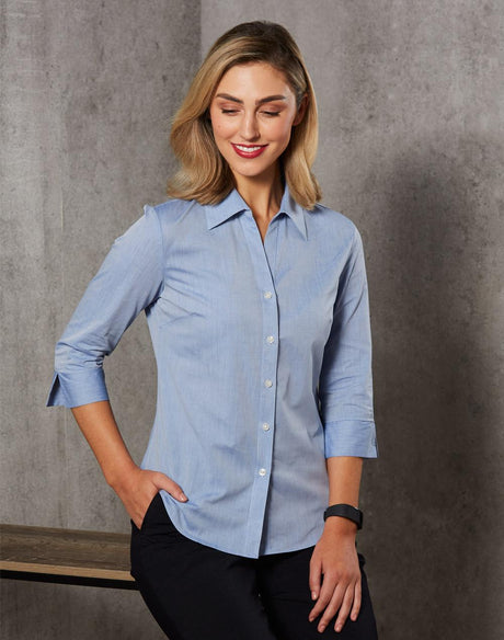 Benchmark M8013 Women's Fine Chambray 3/4 Sleeve Shirt - WEARhouse