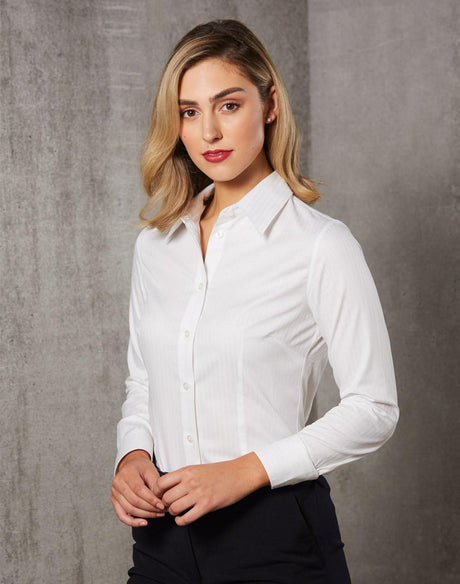 Benchmark M8100L Women's Self Stripe Long Sleeve Shirt - WEARhouse