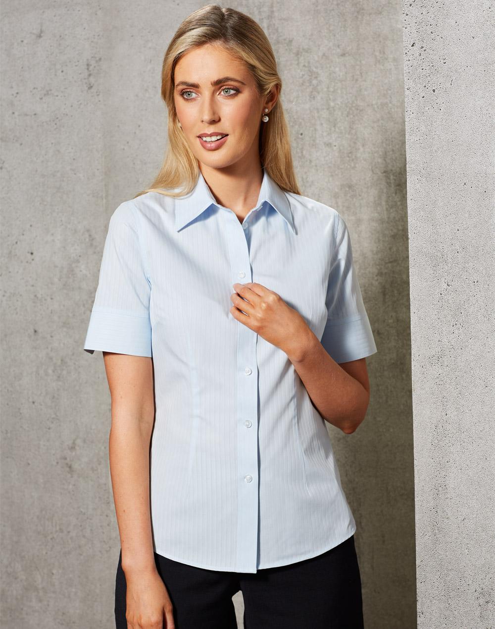 Benchmark M8100S Women's Self Stripe Short Sleeve Shirt - WEARhouse