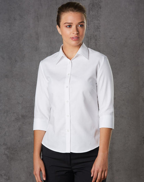 Benchmark M8113 Women's Mini Herringbone 3/4 Sleeve Shirt - WEARhouse