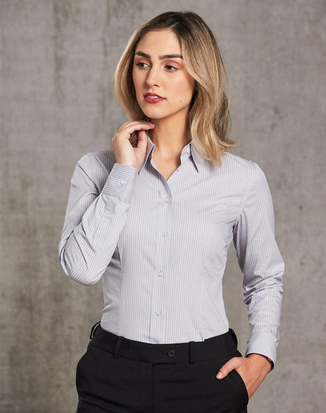 Benchmark M8200L Women's Ticking Stripe Long Sleeve Shirt - WEARhouse