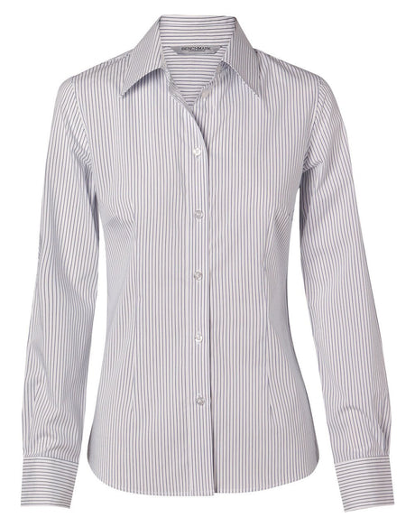 Benchmark M8200L Women's Ticking Stripe Long Sleeve Shirt - WEARhouse