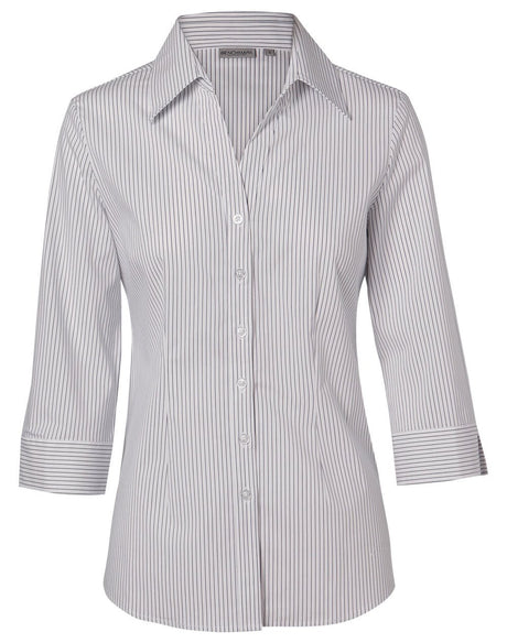 Benchmark M8200Q Women's Ticking Stripe 3/4 Sleeve Shirt - WEARhouse