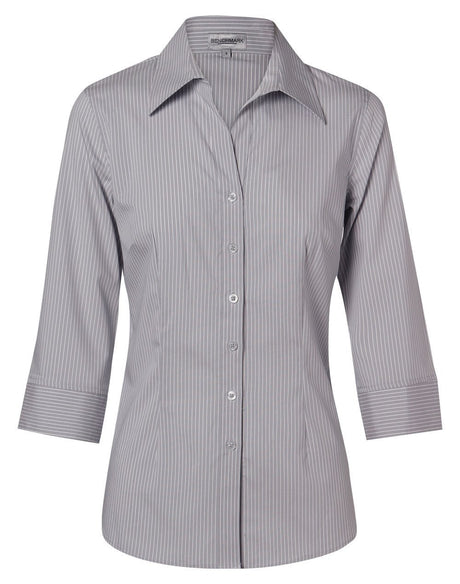 Benchmark M8200Q Women's Ticking Stripe 3/4 Sleeve Shirt - WEARhouse