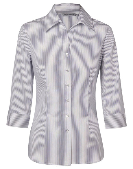 Benchmark M8200Q Women's Ticking Stripe 3/4 Sleeve Shirt - WEARhouse