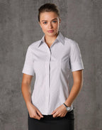 Benchmark M8200S Women's Ticking Stripe Short Sleeve Shirt - WEARhouse