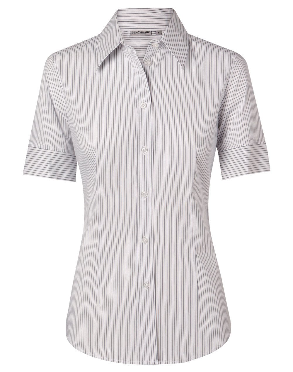 Benchmark M8200S Women's Ticking Stripe Short Sleeve Shirt - WEARhouse