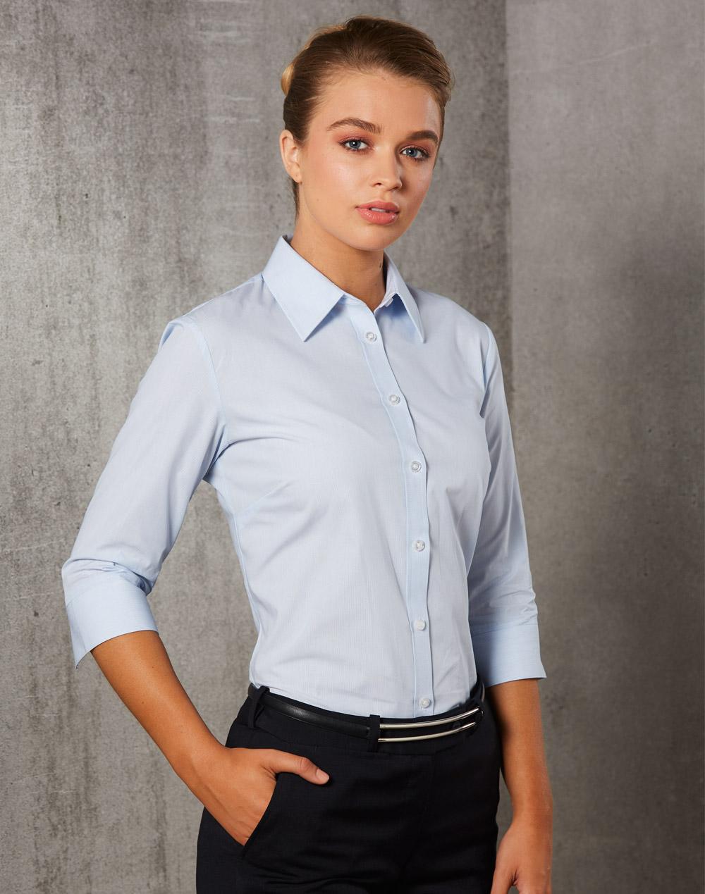 Benchmark M8213 Women's Fine Stripe 3/4 Sleeve Shirt - WEARhouse