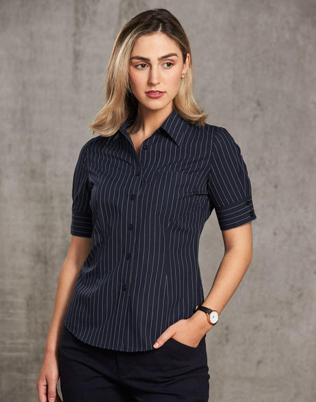 Benchmark M8224 Women's Pin Stripe Short Sleeve Shirt - WEARhouse