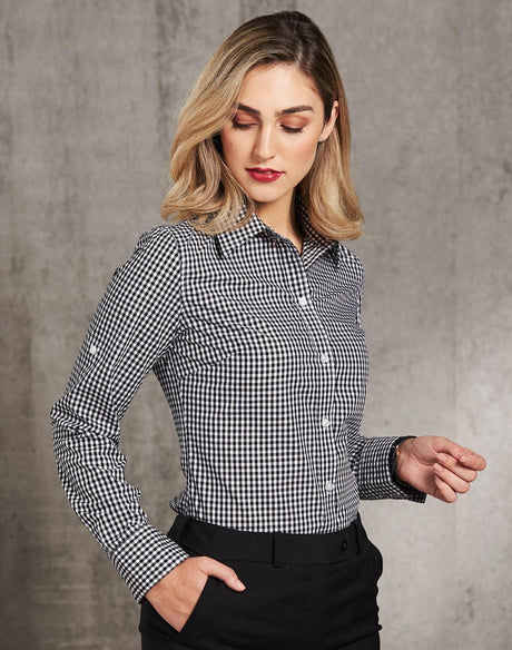 Benchmark M8300L Ladies' Gingham Check Long Sleeve Shirt - WEARhouse