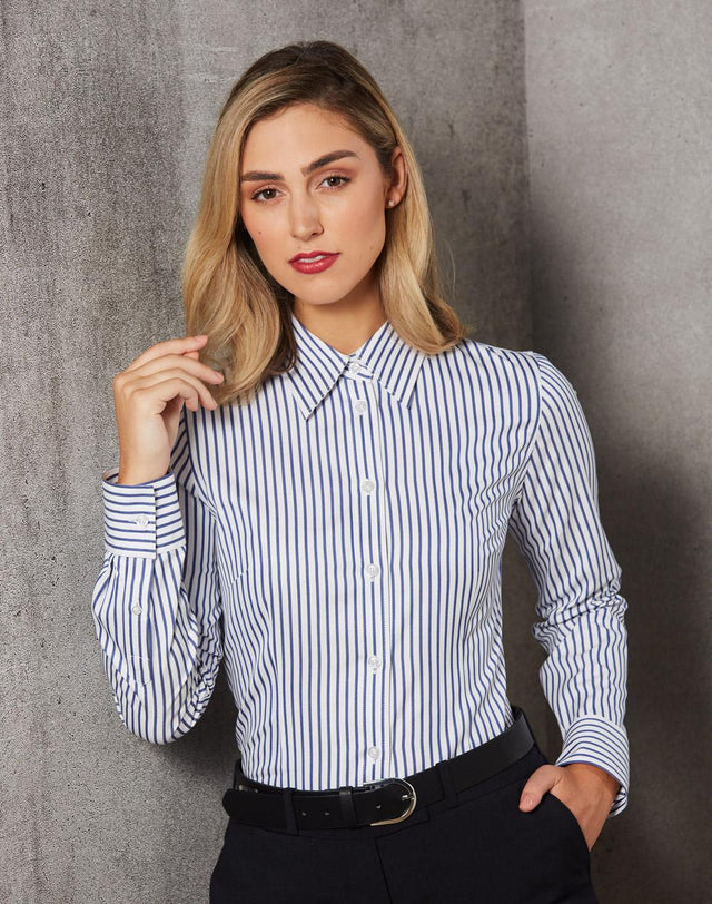 Benchmark M8310L Ladies' Executive Sateen Stripe Long Sleeve Shirt - WEARhouse