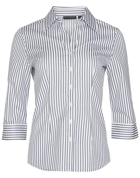 Benchmark M8310Q Women's Executive Sateen Stripe 3/4 Sleeve Shirt - WEARhouse