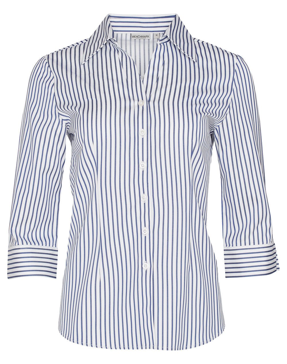 Benchmark M8310Q Women's Executive Sateen Stripe 3/4 Sleeve Shirt - WEARhouse