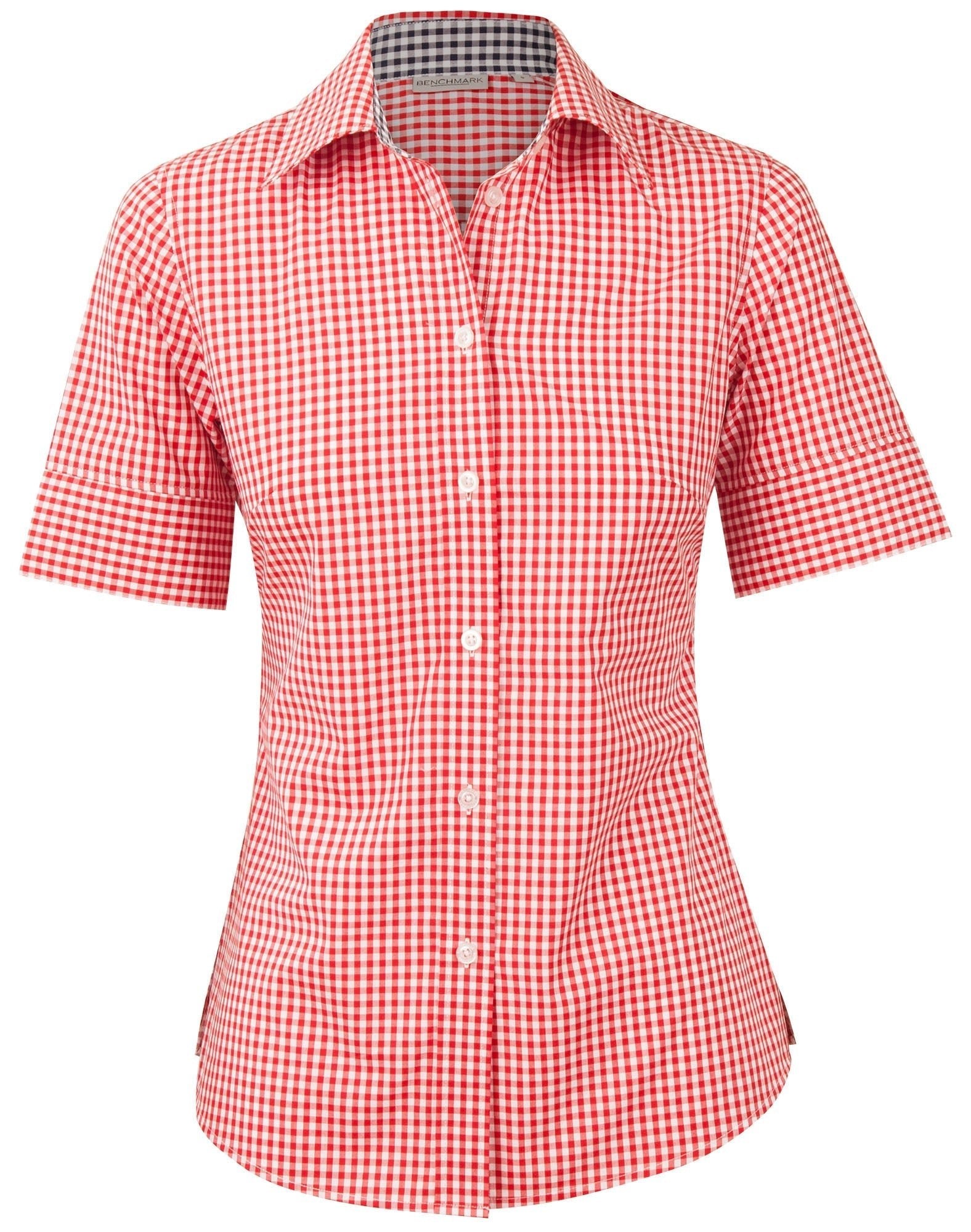 Benchmark M8330S Ladies' Gingham Check Short Sleeve Shirt - WEARhouse