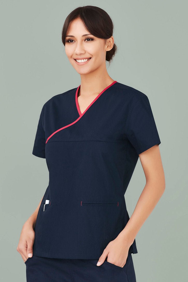 Biz care Womens Contrast Crossover Scrub Top H10722 - WEARhouse