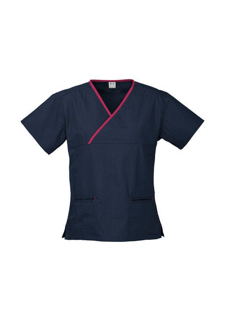 Biz care Womens Contrast Crossover Scrub Top H10722 - WEARhouse