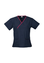 Biz care Womens Contrast Crossover Scrub Top H10722 - WEARhouse