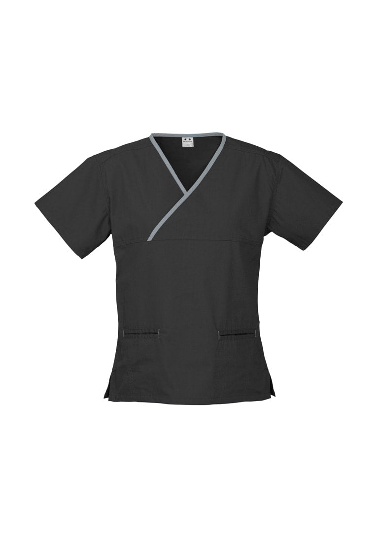 Biz care Womens Contrast Crossover Scrub Top H10722 - WEARhouse