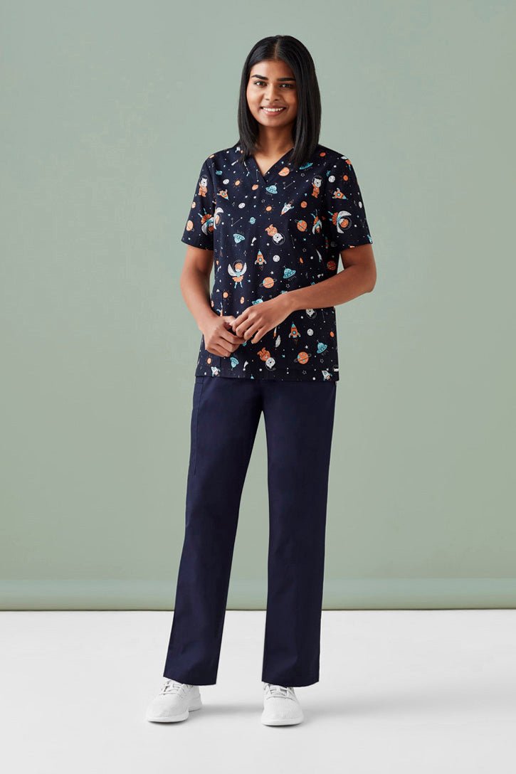 BIZ CARE WOMENS SPACE PARTY SCRUB TOP CST148LS - WEARhouse