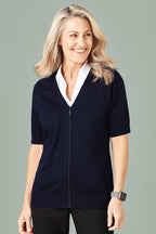 BIZ CARE WOMENS ZIP FRONT SHORT SLEEVE KNIT CK962LC - WEARhouse