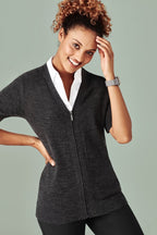 BIZ CARE WOMENS ZIP FRONT SHORT SLEEVE KNIT CK962LC - WEARhouse