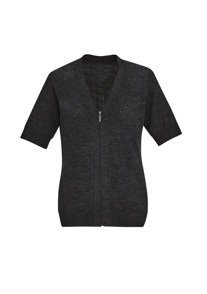 BIZ CARE WOMENS ZIP FRONT SHORT SLEEVE KNIT CK962LC - WEARhouse