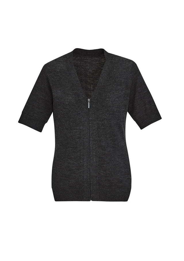 BIZ CARE WOMENS ZIP FRONT SHORT SLEEVE KNIT CK962LC - WEARhouse