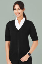 BIZ CARE WOMENS ZIP FRONT SHORT SLEEVE KNIT CK962LC - WEARhouse