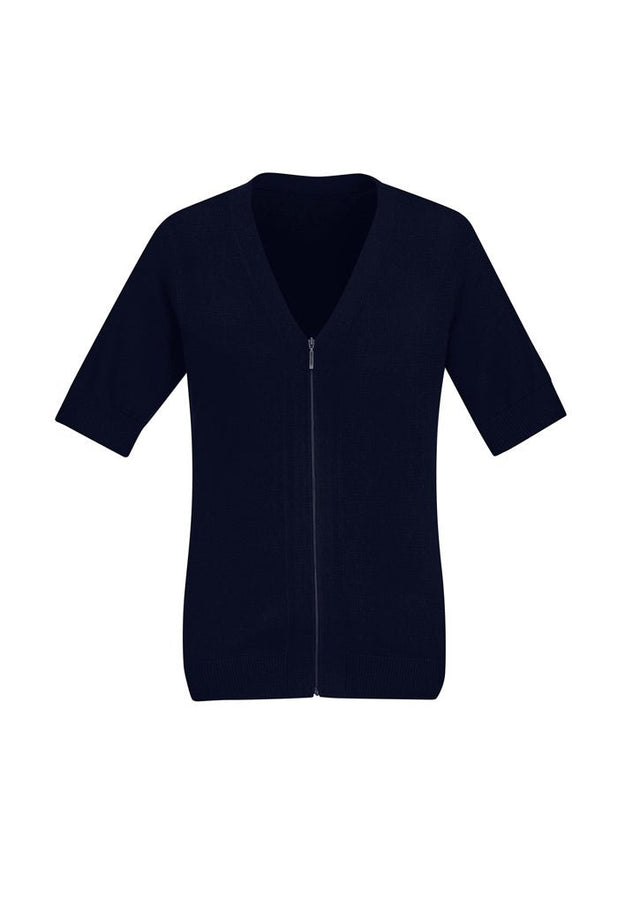 BIZ CARE WOMENS ZIP FRONT SHORT SLEEVE KNIT CK962LC - WEARhouse